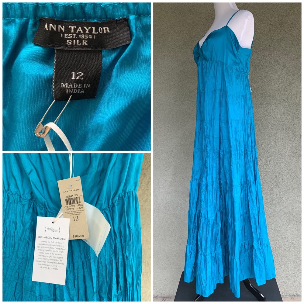 🎉 Ann Taylor Teal Silk Maxi Dress New Size 12